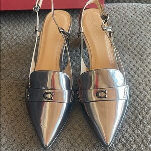 Coach Metallic Silver Slingback Heels